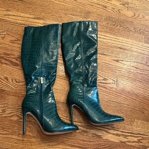 Green Heel Boots - Fake Snake Skin